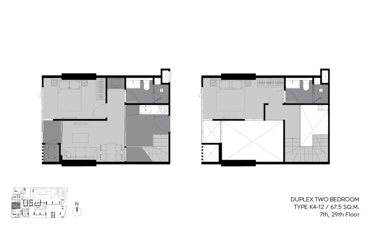 แบบห้องคอนโด 2 ห้องนอน Duplex Type K4-12 โครงการ RHYTHM เอกมัย เอสเตท