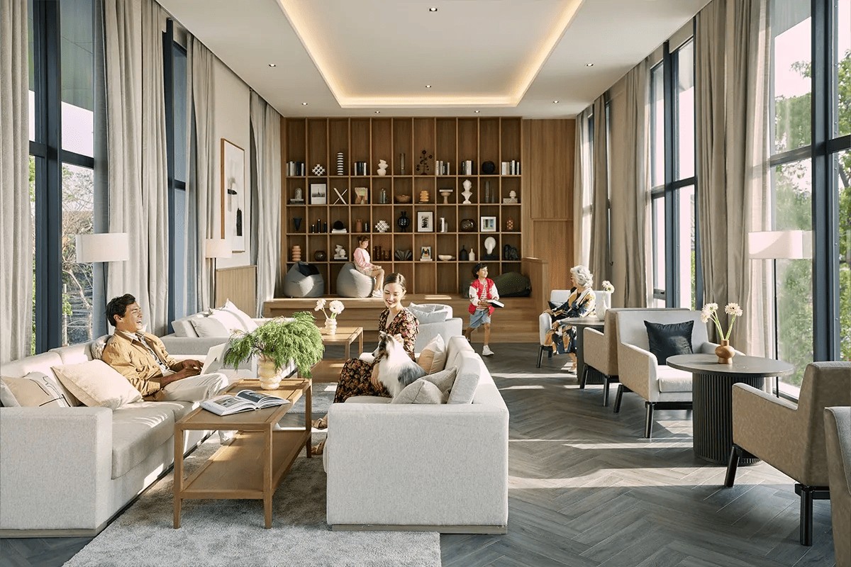 ครอบครัวทำกิจกรรมร่วมกันในพื้นที่ส่วนกลางของโครงการ THE CITY ดอนเมือง - แจ้งวัฒนะ