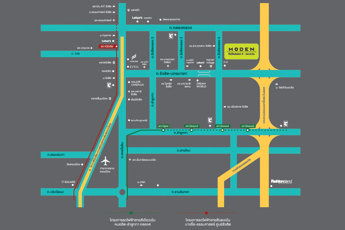 แผนที่โครงการบ้านเดี่ยว MODEN รังสิตคลอง4-วงแหวน