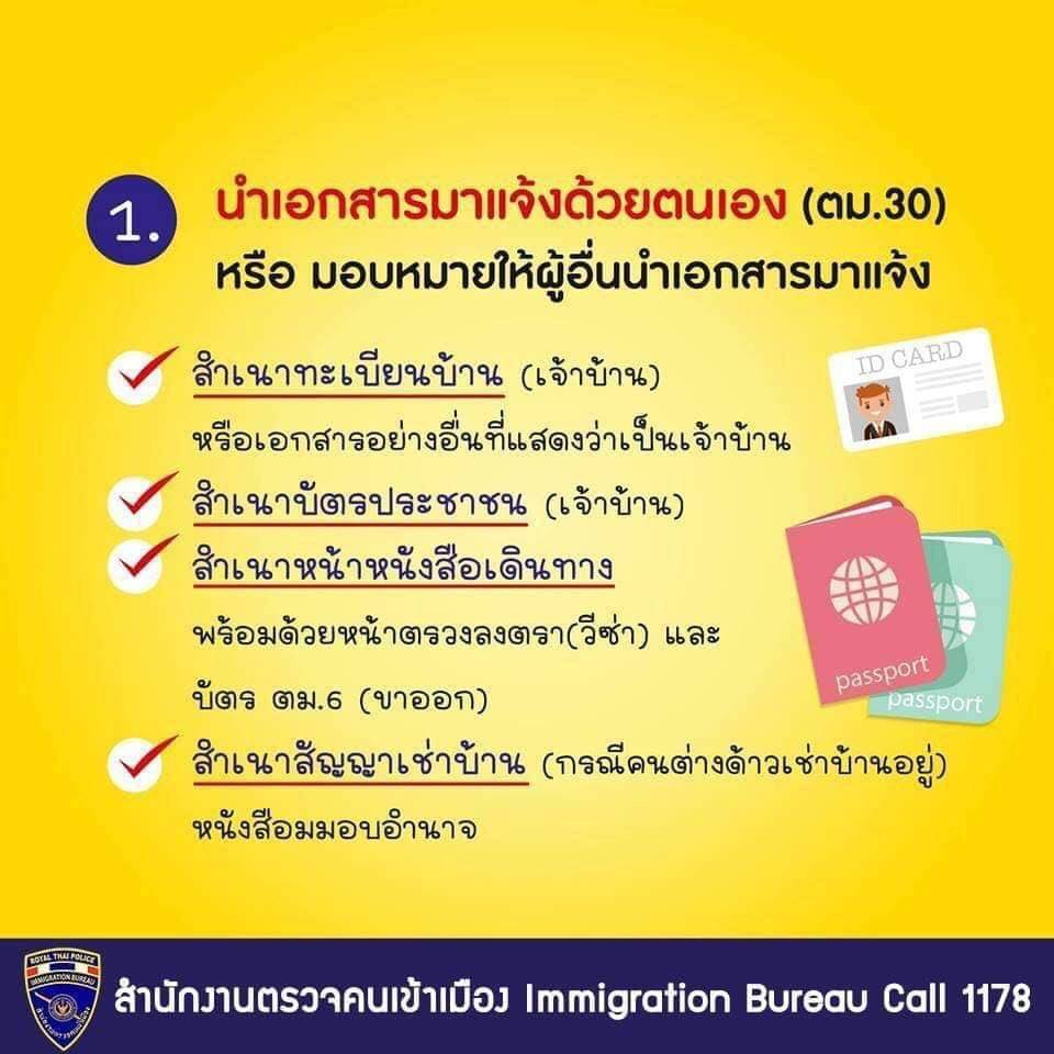 รายการเอกสารการแจ้งตม.30