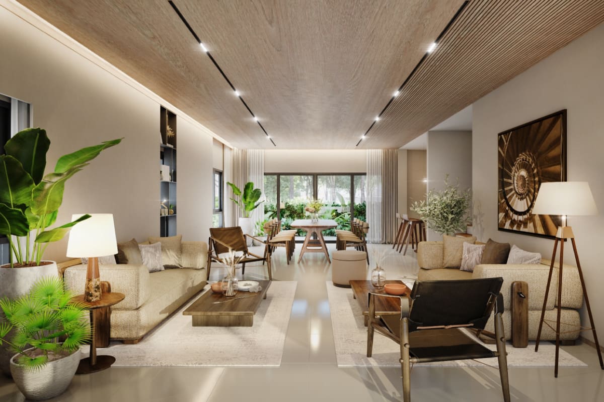 ห้องนั่งเล่นในทาวน์โฮมบ้านกลางเมือง ลาดพร้าว 101 สเตชั่น