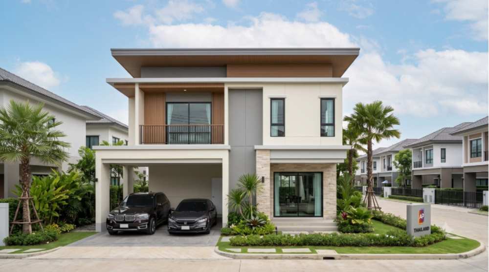 งานตรวจคุณภาพบ้านเดี่ยวเอพีบริเวณ Facade หน้าบ้าน รั้ว และการเว้นร่องควบคุมรอยแตกที่พื้นลานจอดรถ