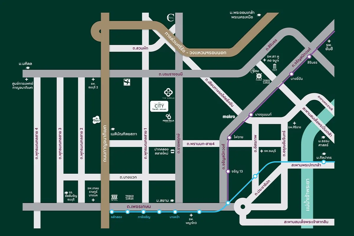 แผนที่และสิ่งอำนวยความสะดวกใกล้เคียง THE CITY ปิ่นเกล้า - พรานนก
