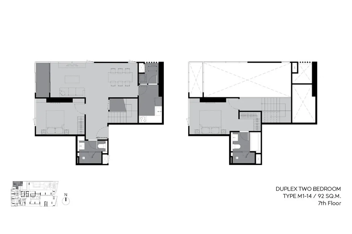 แบบห้องคอนโด 2 ห้องนอน Duplex Type M1-14 โครงการ RHYTHM เอกมัย เอสเตท