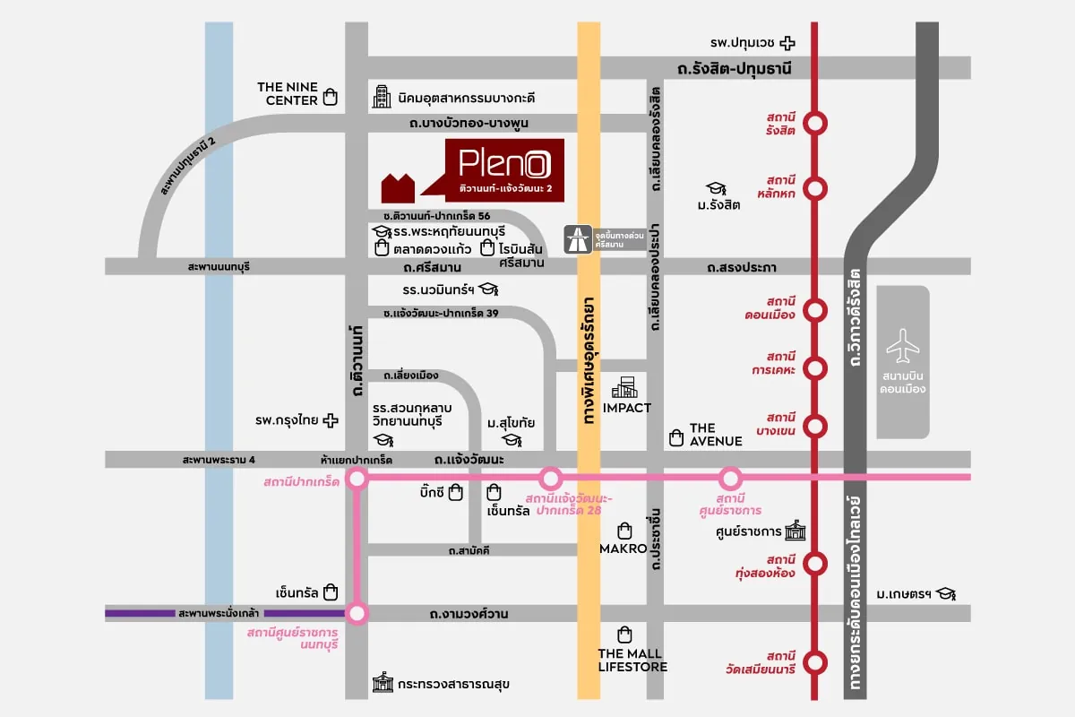 แผนที่โครงการ PLENO ติวานนท์ - แจ้งวัฒนะ 2