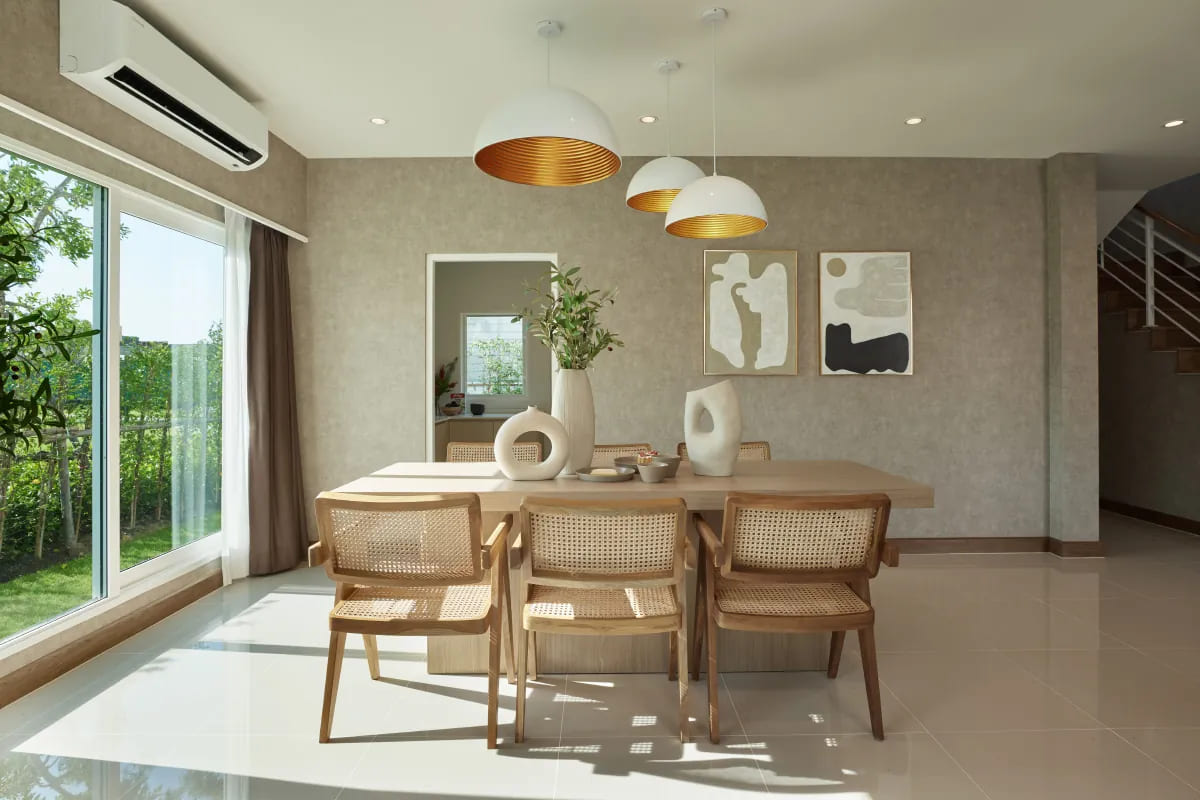 การตกแต่งมุมรับประทานอาหารมินิมอลญี่ปุ่นด้วยเก้าอี้ไม้หวาย