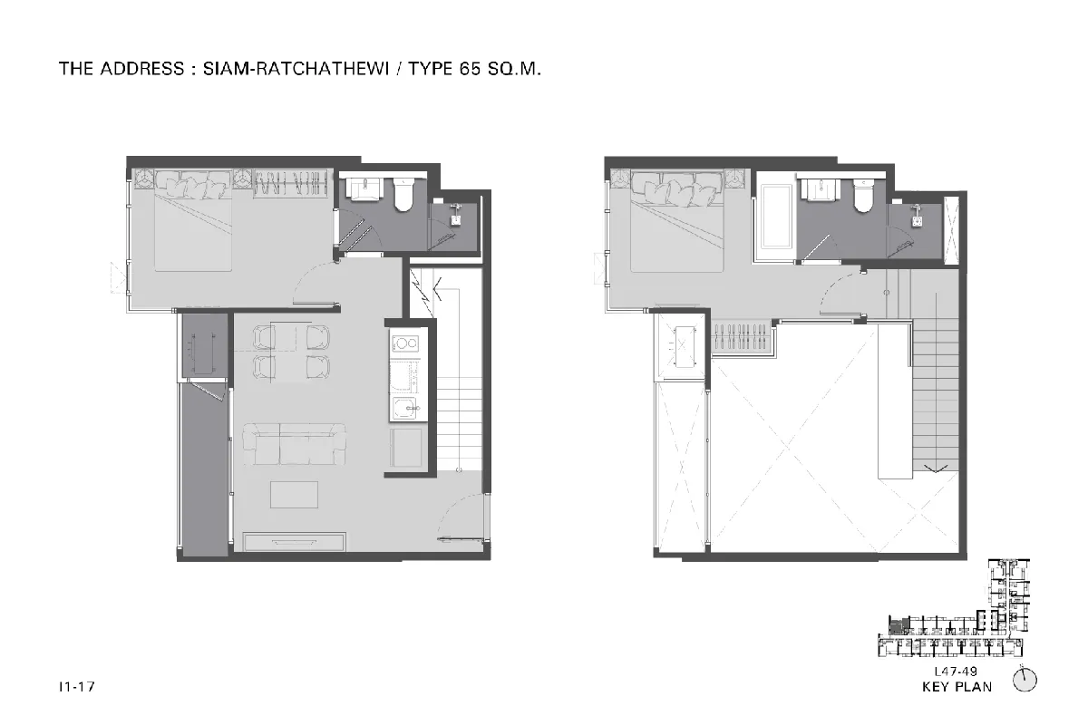 แบบห้องคอนโด 2 ห้องนอน Duplex Type I1 โครงการ THE ADDRESS สยาม - ราชเทวี