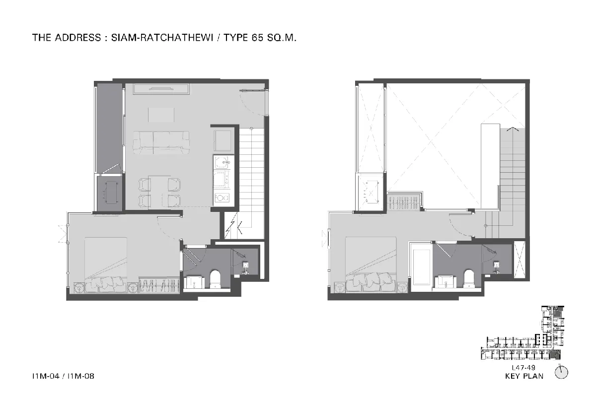 แบบห้องคอนโด 2 ห้องนอน Duplex Type I1M โครงการ THE ADDRESS สยาม - ราชเทวี