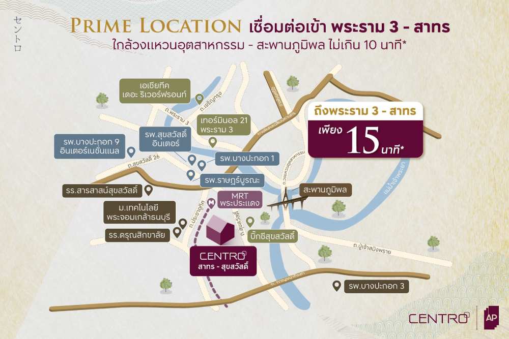 แผนที่การเดินทางของโครงการ CENTRO สาทร - สุขสวัสดิ์
