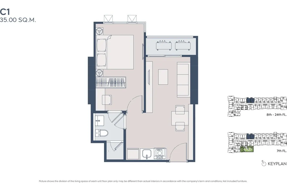 แบบห้อง 1 Bedroom Plus โครงการ LIFE เจริญนคร - สาทร