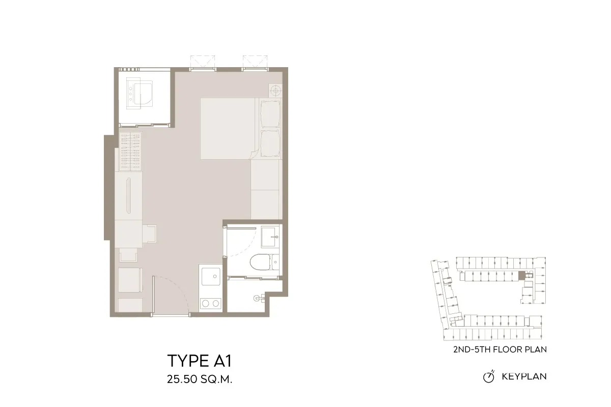 ตัวอย่างแบบห้อง Studio Type A1 โครงการ ASPIRE อิสรภาพ สเตชั่น