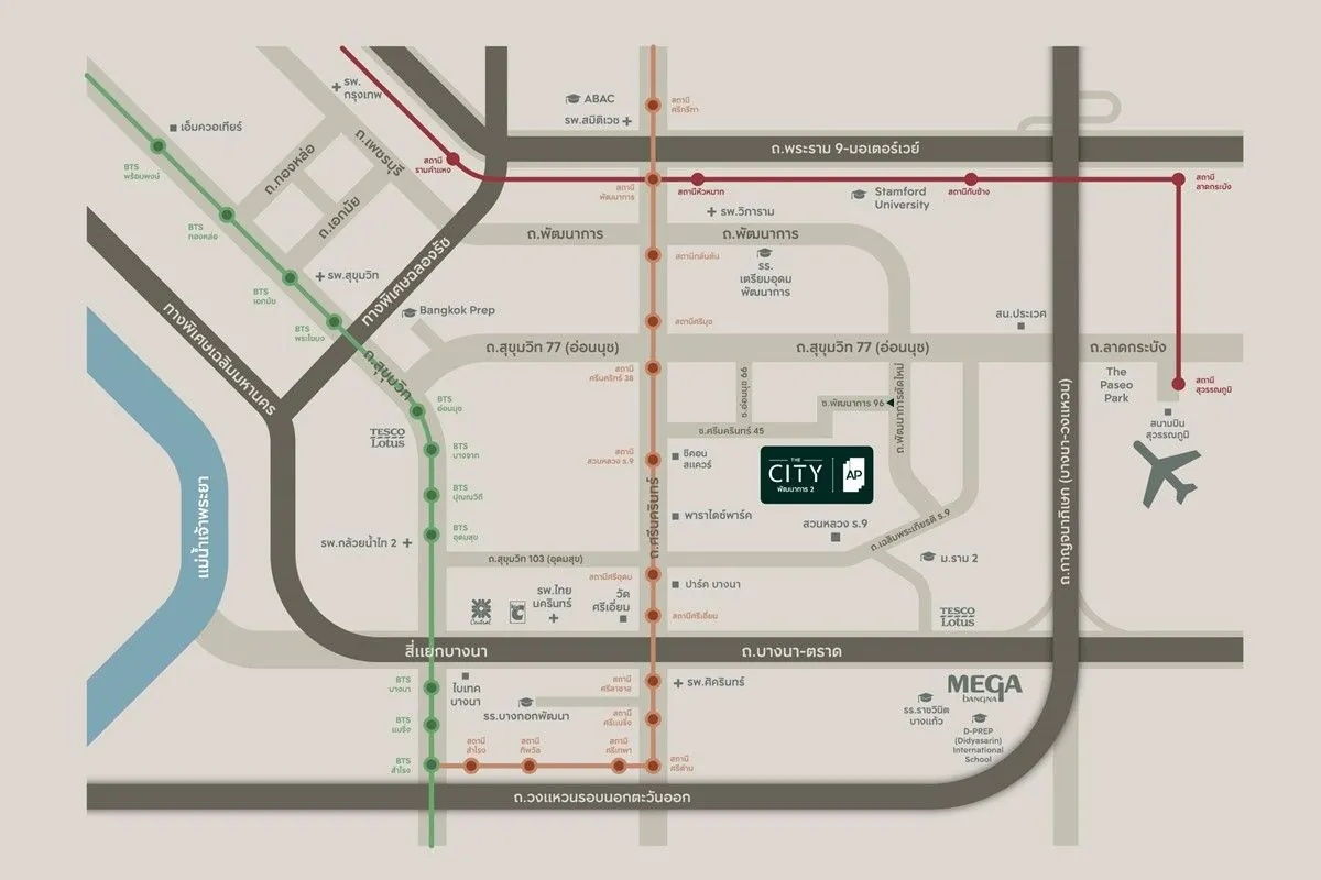 แผนที่เดินทางโครงการบ้านเดี่ยว THE CITY พัฒนาการ 2