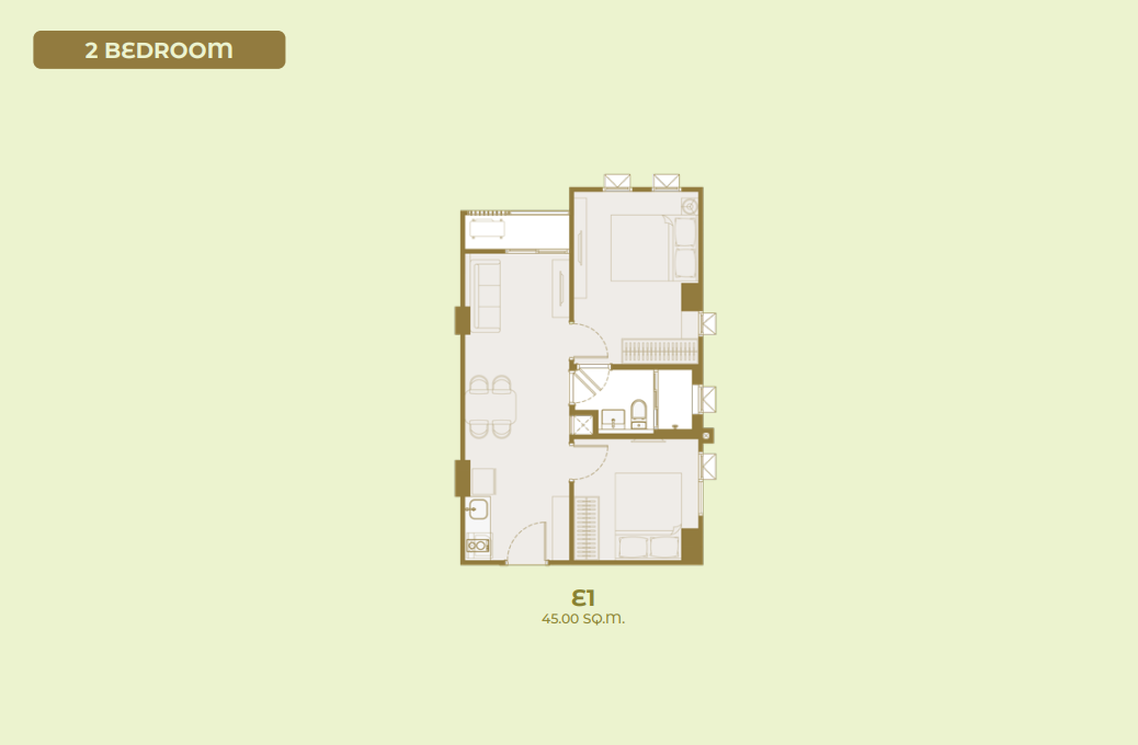 ตัวอย่างแบบห้อง 2 Bedroom โครงการ ASPIRE สุขุมวิท 103