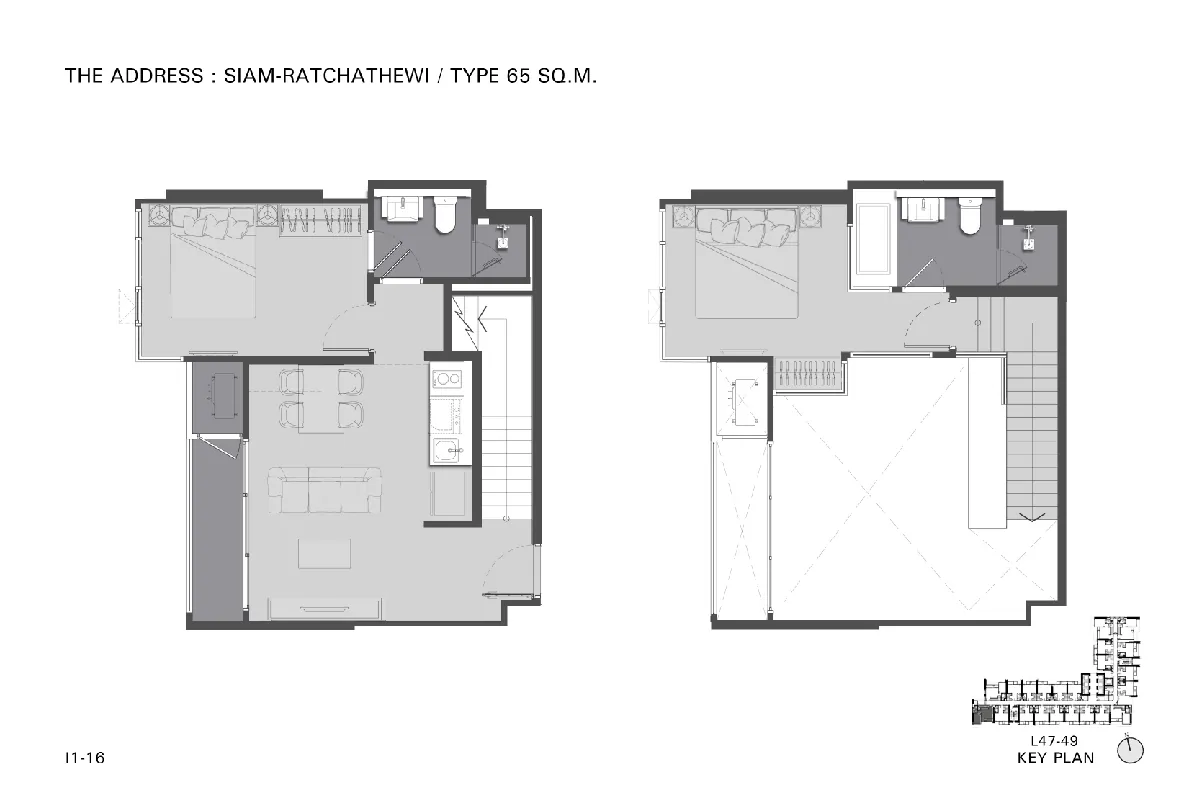 แบบห้องคอนโด 2 ห้องนอน Duplex Type I1 โครงการ THE ADDRESS สยาม - ราชเทวี