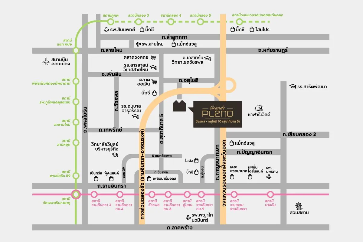 แผนที่โครงการ GRANDE PLENO วัชรพล - จตุโชติ 10 (สุขาภิบาล 5)