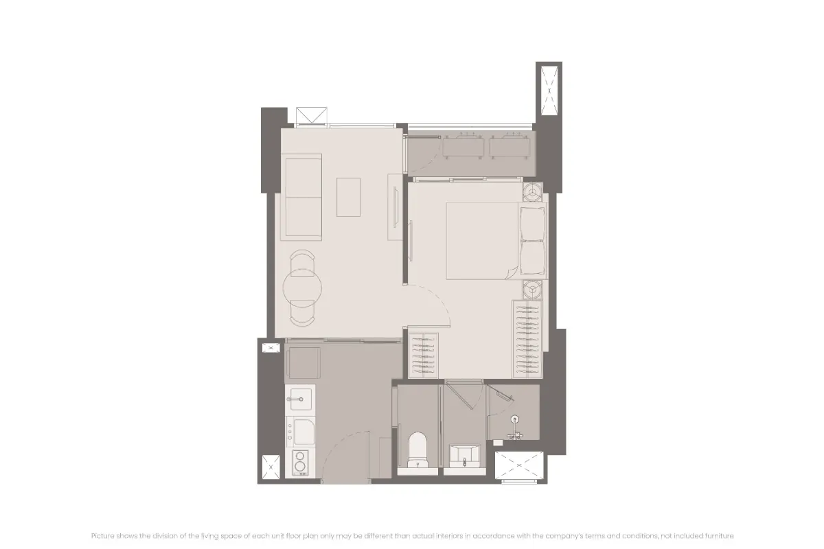 แบบห้อง 1 Bedroom โครงการ RHYTHM เจริญนคร ไอคอนิค