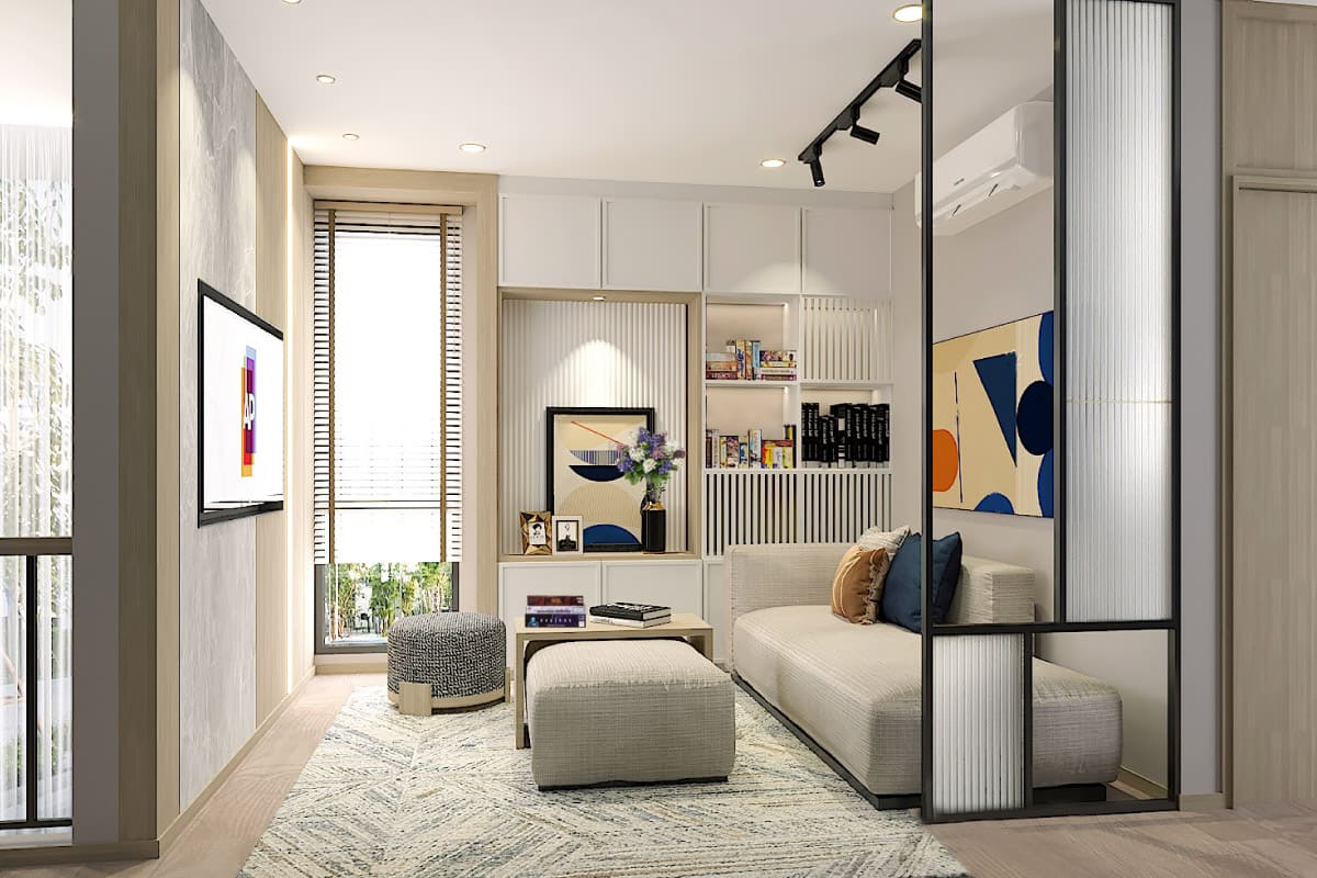 มุม Living Area บนชั้นสองของบ้านแฝด บ้านกลางเมือง พระราม 5