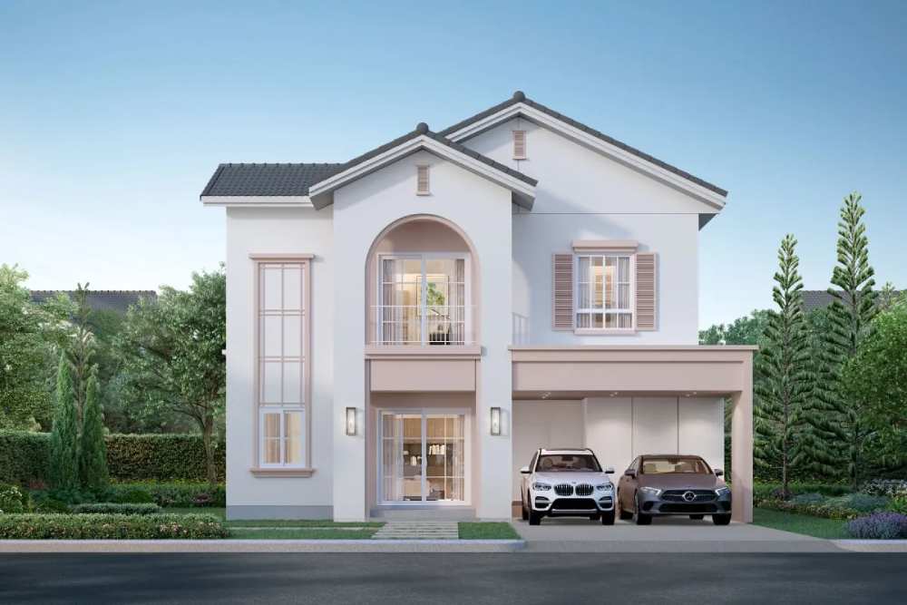 สีทาบ้านภายนอกทูโทนสีชมพู