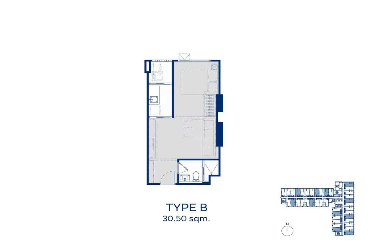 ตัวอย่างแบบห้อง 1 Bedroom Type B โครงการ ASPIRE รัตนาธิเบศร์ เวสต์ตัน