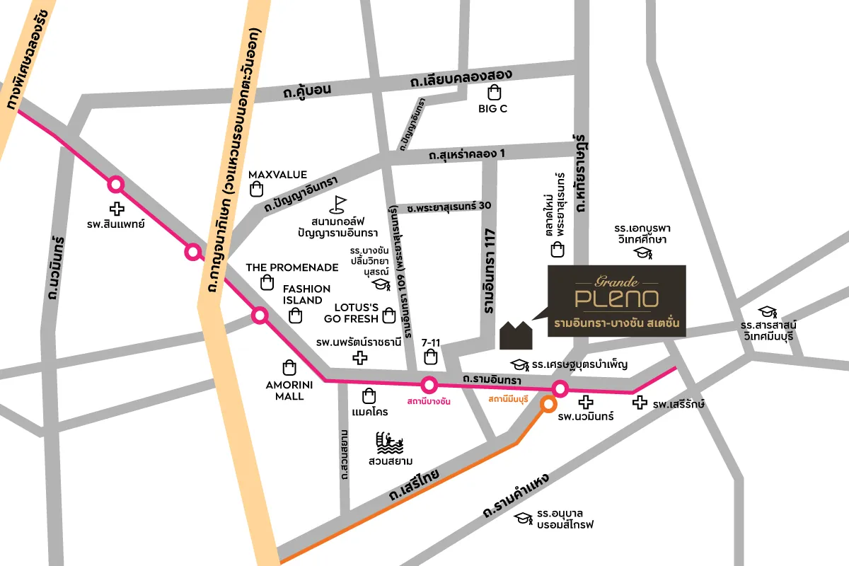แผนที่โครงการ GRANDE PLENO รามอินทรา - บางชันสเตชั่น