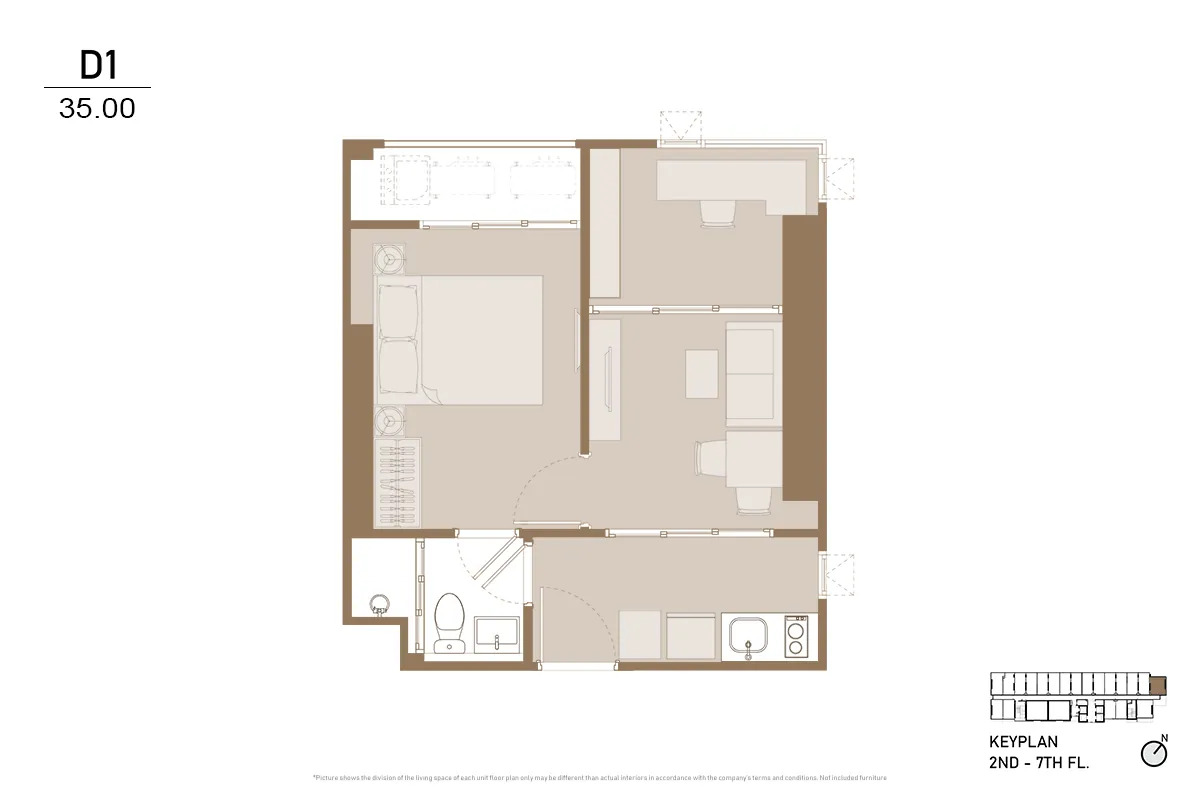 แปลนห้อง 1 ห้องนอนพลัส