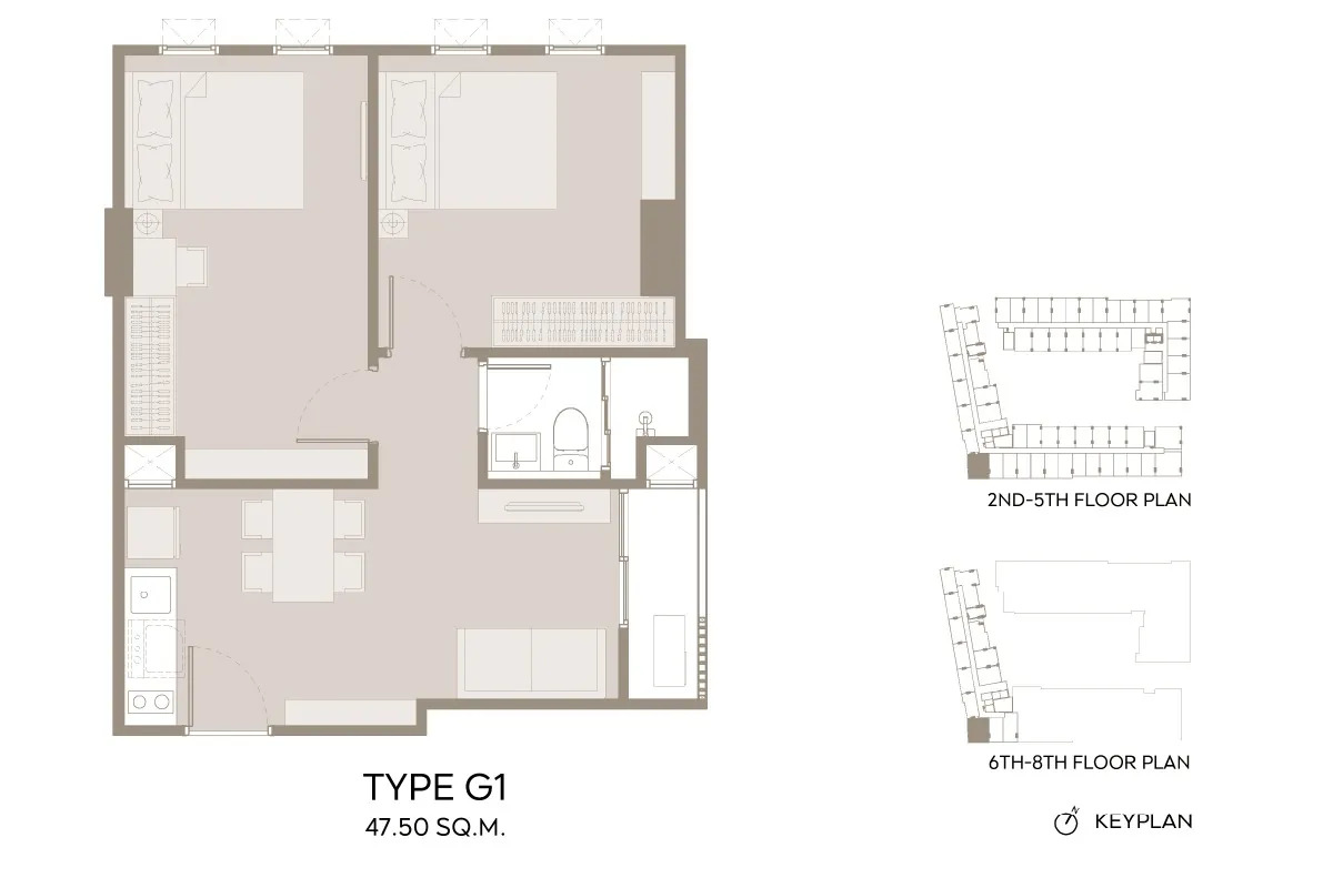 แปลนห้อง 2 ห้องนอน