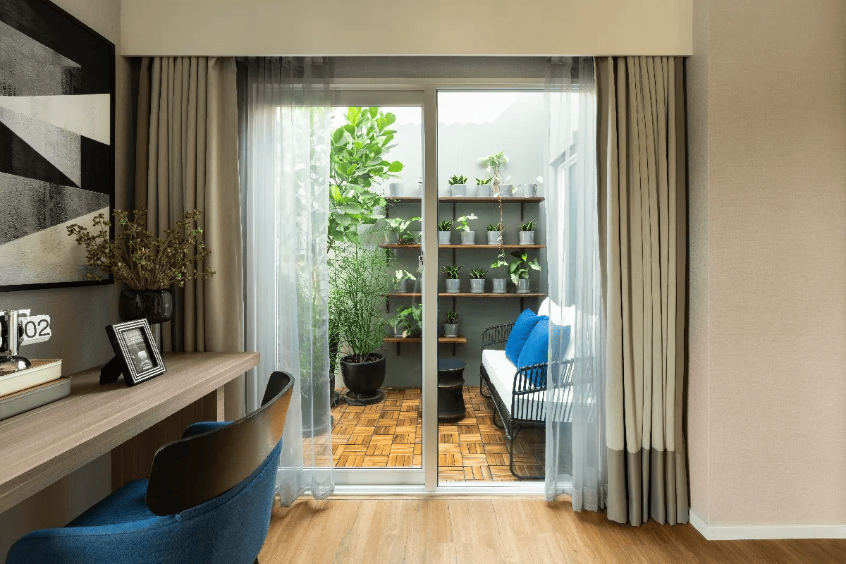 ห้องนอนเชื่อม Pocket Garden ในโครงการ GRANDE PLENO พระราม 9 - มอเตอร์เวย์