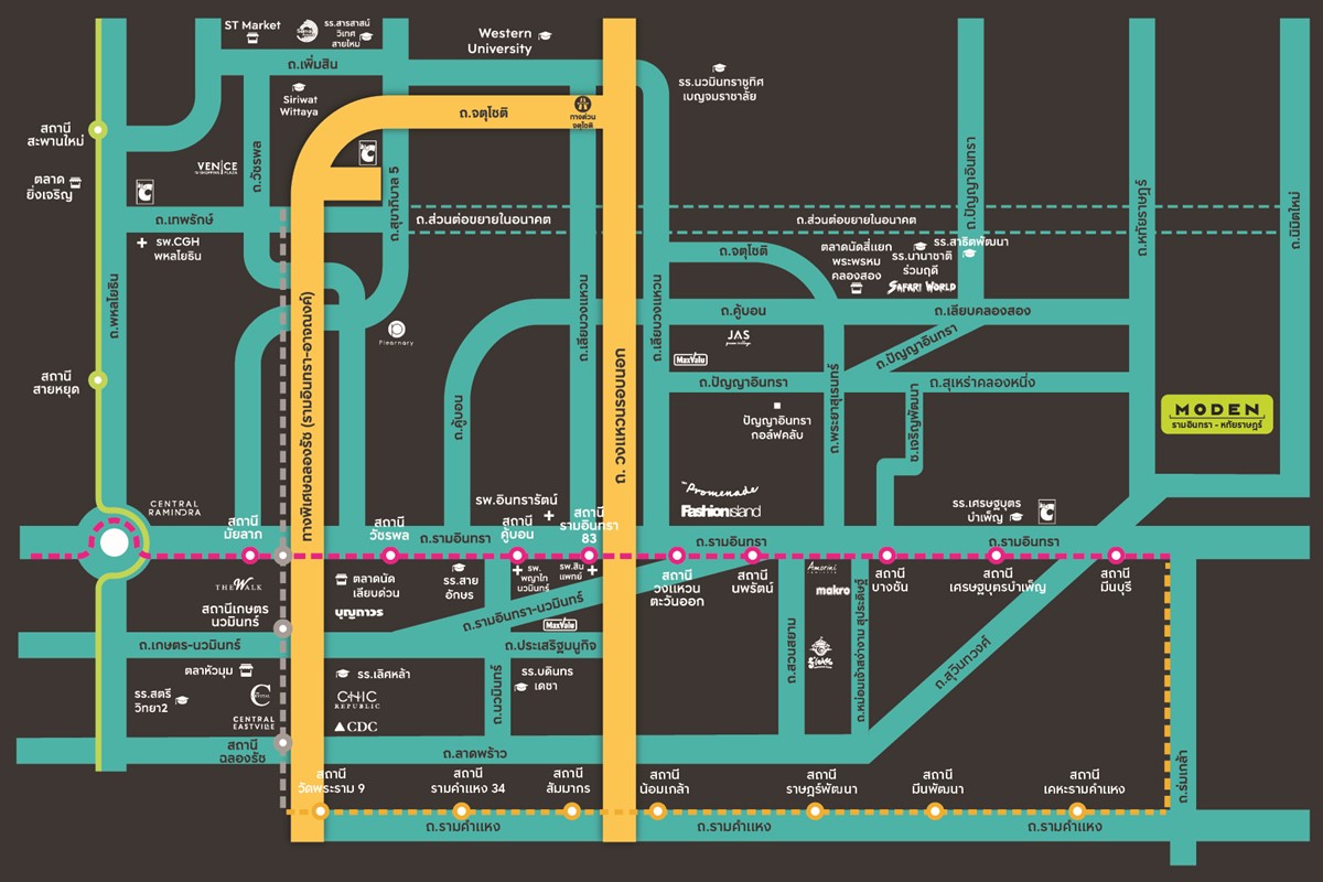 แผนที่การเดินทาง โครงการ MODEN รามอินทรา - หทัยราษฎร์