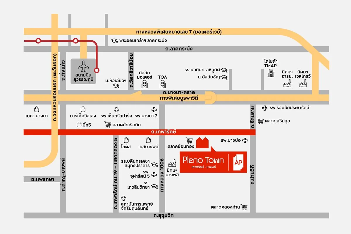 แผนที่บ้านแฝดโครงการ PLENO TOWN เทพารักษ์ - บางพลี
