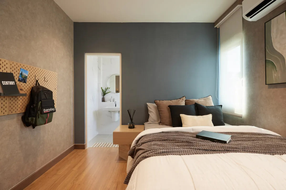 ห้องนอนมินิมอลญี่ปุ่นโทนสีเทา