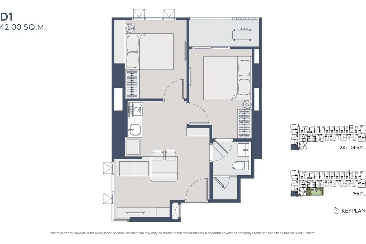 แบบห้อง 2 Bedroom โครงการ LIFE เจริญนคร - สาทร