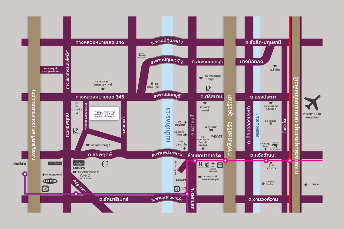 แผนที่โครงการบ้านเดี่ยว CENTRO ชัยพฤกษ์ แจ้งวัฒนะ 3