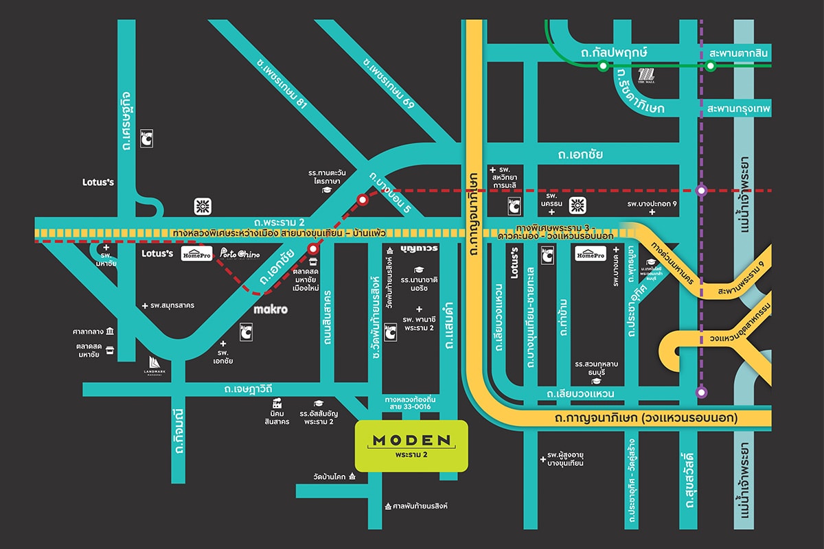 แผนที่โครงการบ้านเดี่ยว MODEN พระราม 2