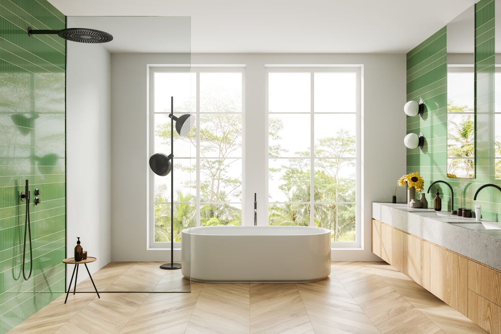 การตกแต่งห้องน้ำด้วยสีเขียว