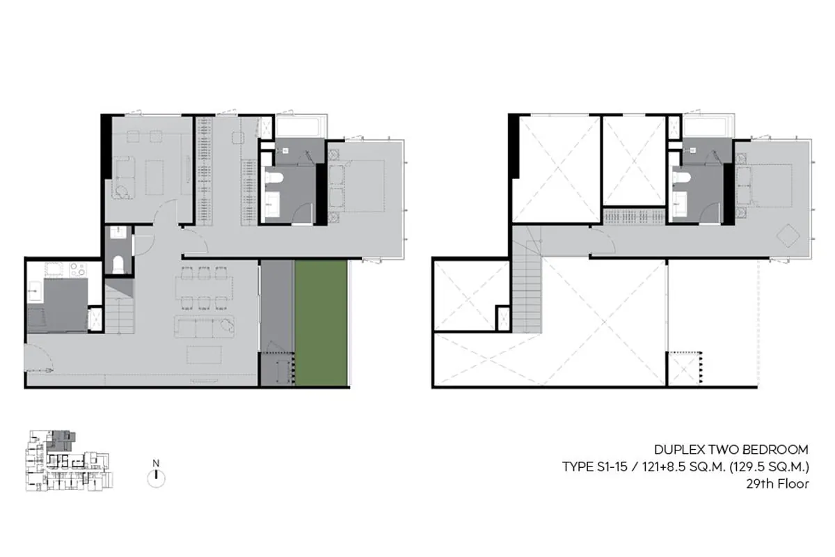 แบบห้องคอนโด 2 ห้องนอน Duplex Type S1-15 โครงการ RHYTHM เอกมัย เอสเตท