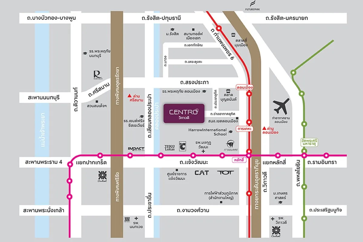 แผนที่และสิ่งอำนวยความสะดวกใกล้โครงการ  CENTRO วิภาวดี