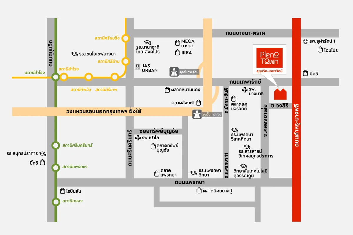 แผนที่โครงการ PLENO TOWN สุขุมวิท - เทพารักษ์