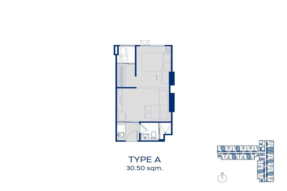 ตัวอย่างแบบห้อง 1 Bedroom Type A โครงการ ASPIRE รัตนาธิเบศร์ เวสต์ตัน