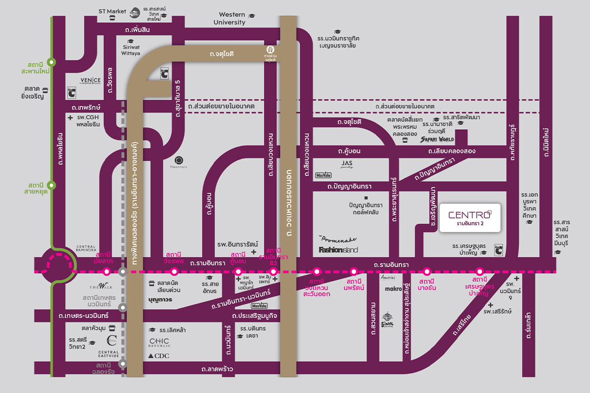 แผนที่การเดินทาง โครงการ CENTRO รามอินทรา 2