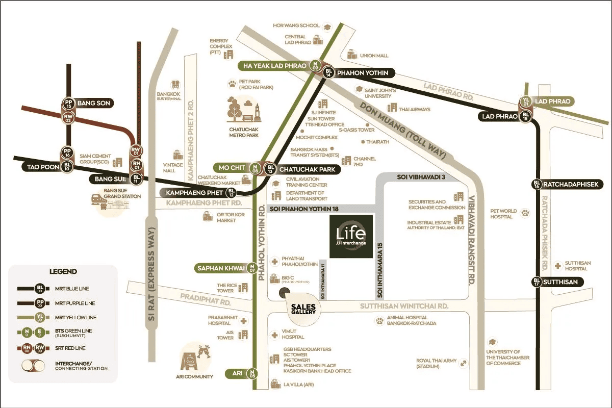 แผนที่โครงการคอนโด LIFE เจเจ อินเตอร์เชนจ์
