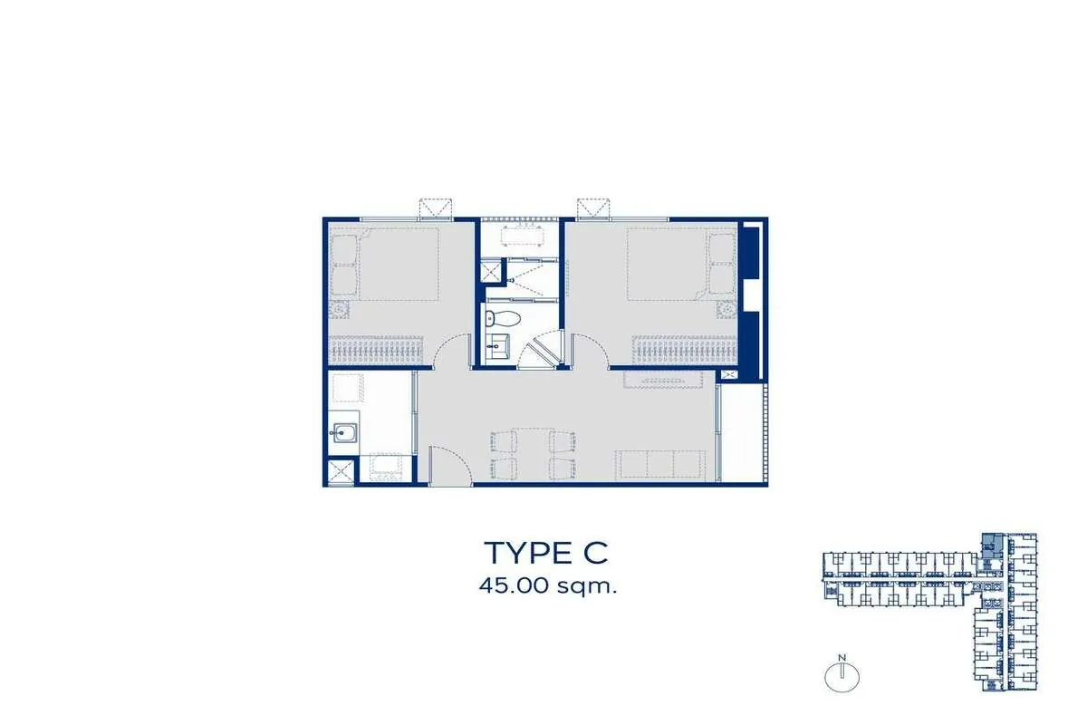 ตัวอย่างแบบห้อง 2 Bedroom โครงการ ASPIRE รัตนาธิเบศร์ เวสต์ตัน
