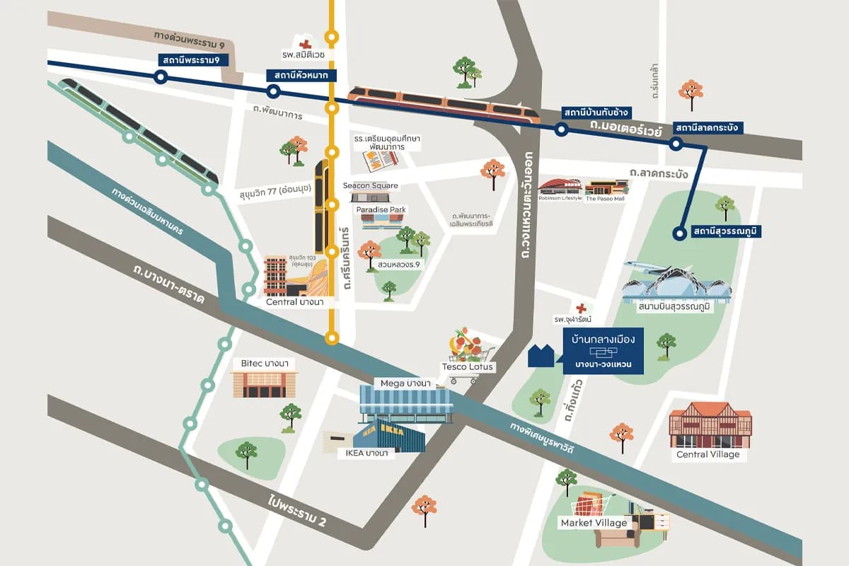 แผนที่โครงการ บ้านกลางเมือง บางนา - วงแหวน