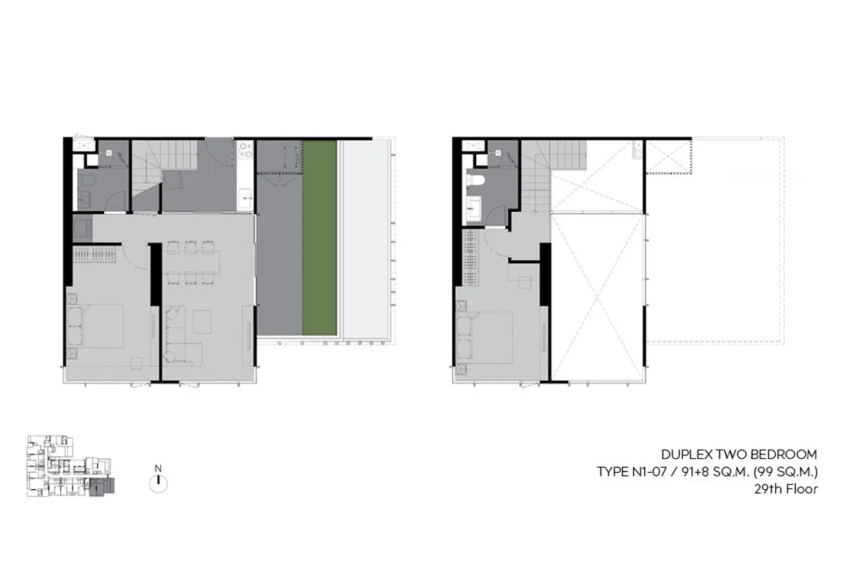แบบห้องคอนโด 2 ห้องนอน Duplex Type N1-07 โครงการ RHYTHM เอกมัย เอสเตท