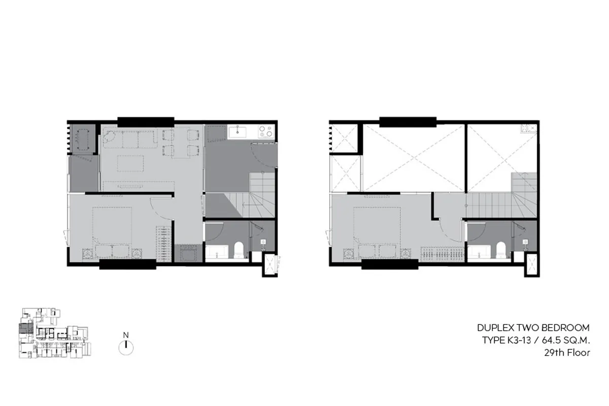 แบบห้องคอนโด 2 ห้องนอน Duplex Type K3-13 โครงการ RHYTHM เอกมัย เอสเตท