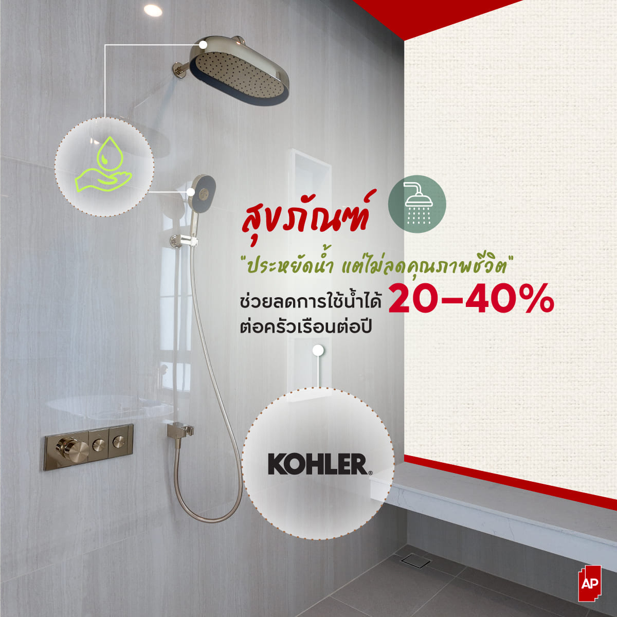 สุขภัณฑ์และฝักบัว KOHLER วัสดุคุณภาพที่ช่วยประหยัดน้ำโดยไม่ลดทอนความสะดวกสบาย