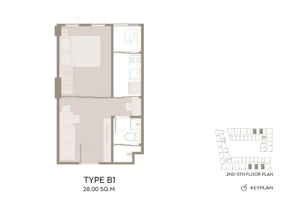 ตัวอย่างแบบห้อง 1 Bedroom Type B1 โครงการ ASPIRE อิสรภาพ สเตชั่น