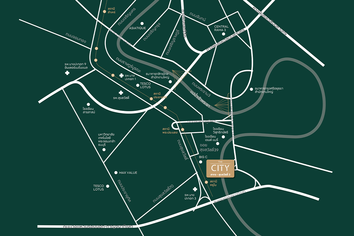 แผนที่การเดินทางโครงการ THE CITY สาทร-สุขสวัสดิ์ 3
