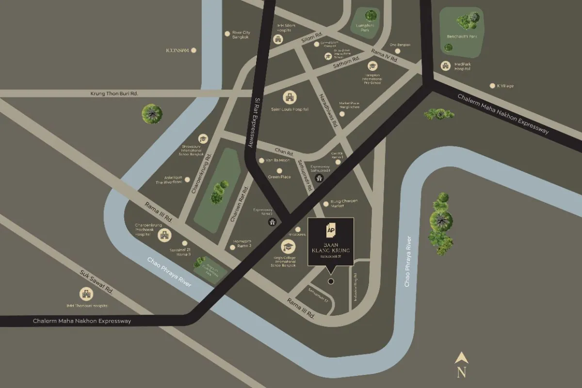 แผนที่และสิ่งอำนวยความสะดวกใกล้เคียง BAAN KLANG KRUNG สาธุประดิษฐ์ 57