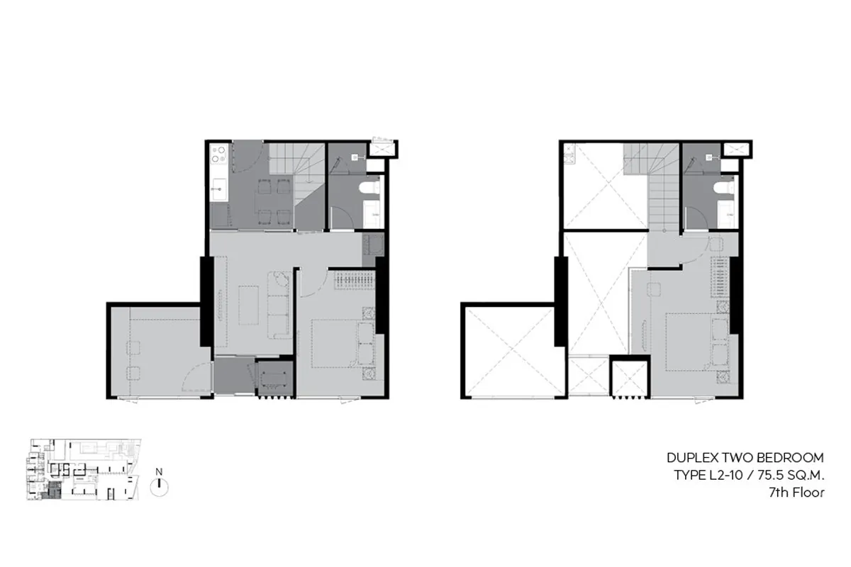 แบบห้องคอนโด 2 ห้องนอน Duplex Type L2-10 โครงการ RHYTHM เอกมัย เอสเตท