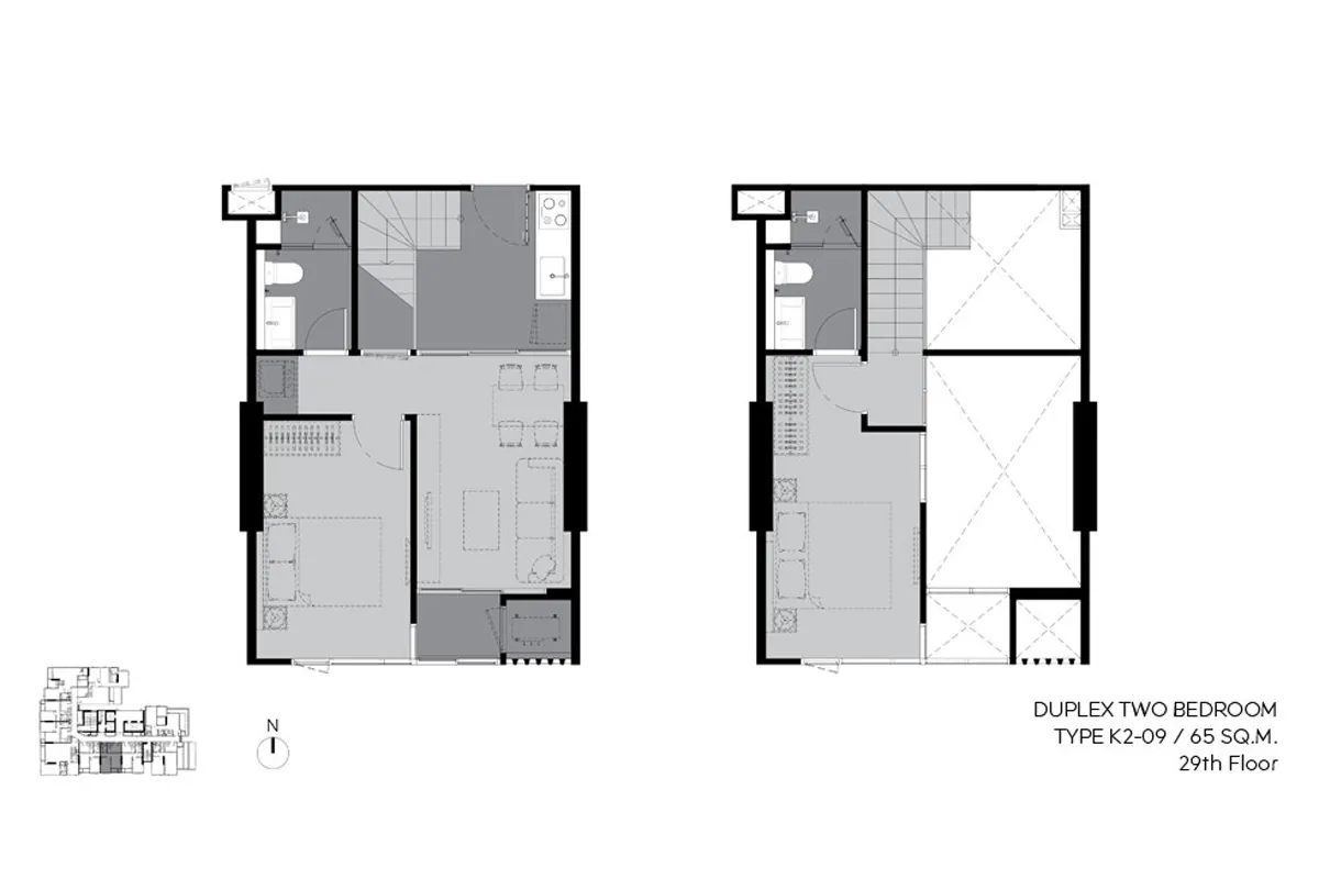 แบบห้องคอนโด 2 ห้องนอน Duplex Type K2-09 โครงการ RHYTHM เอกมัย เอสเตท